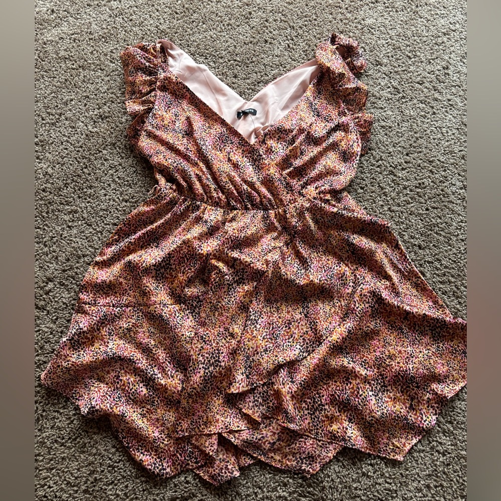 Express Midi Dress Multicolored Dots with Ruffle Sleeves (L)